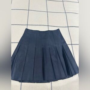 J. Crew Leather Pleated Navy Skirt
